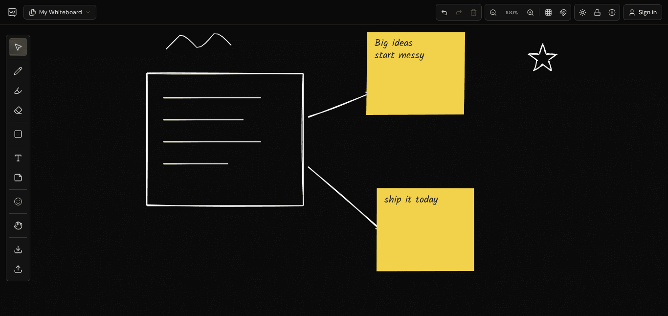 Qeezox Board — an infinite canvas with sticky notes, diagrams and shapes